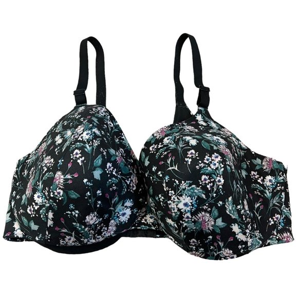 Cacique Lightly Lined Full Coverage Bra Black Floral 38DDD - Picture 1 of 5